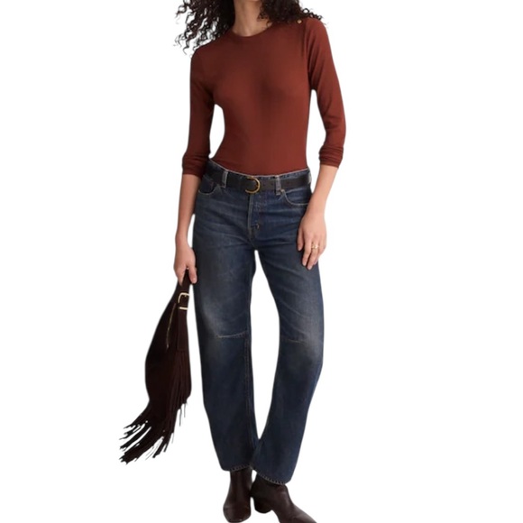 Madewell Ribbed Crewneck Long Sleeved Top with Shoulder Button Details NWT M - Picture 4 of 13